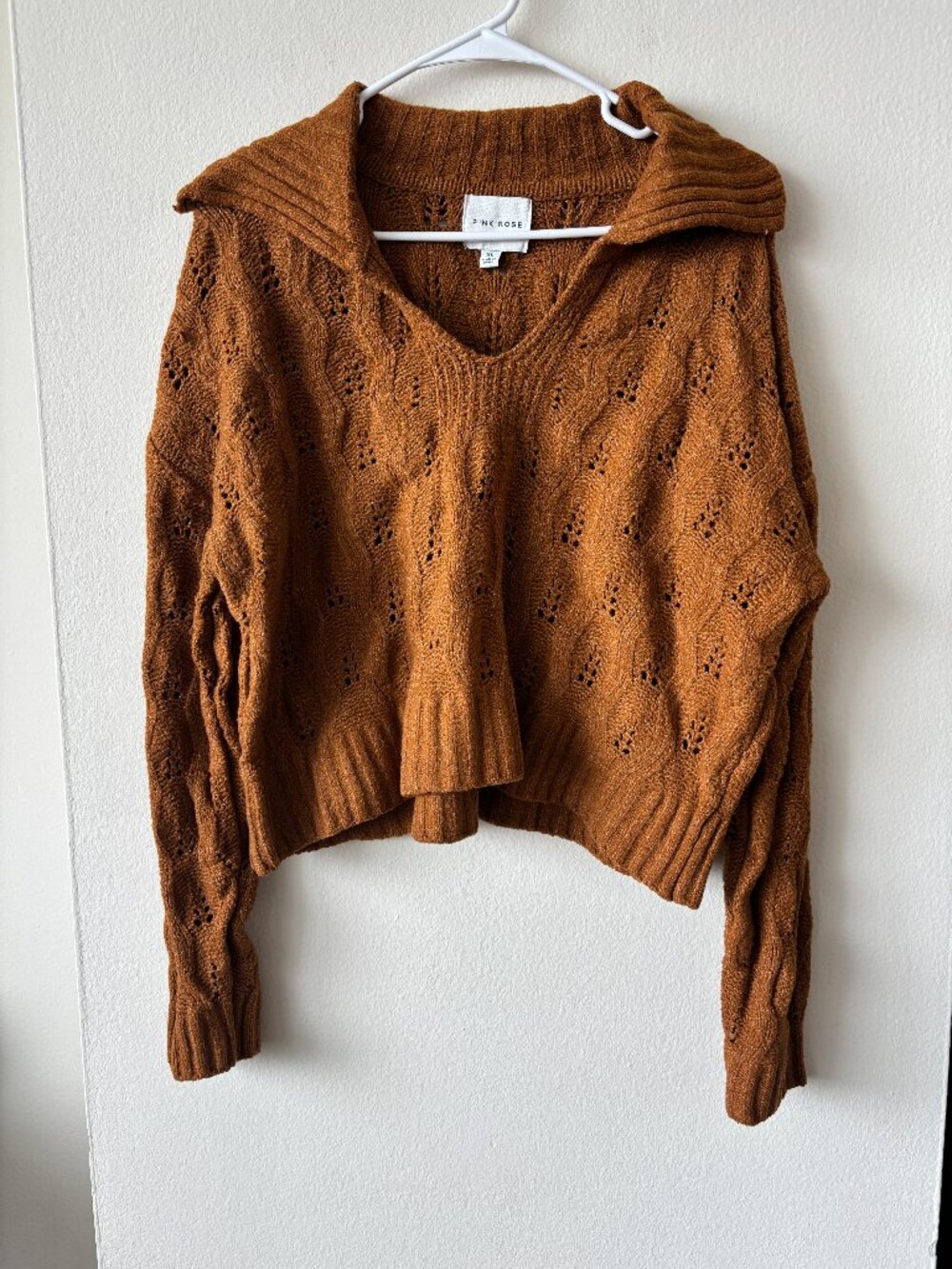 Pink Rose Brown Knit Collared Sweater - Size XL